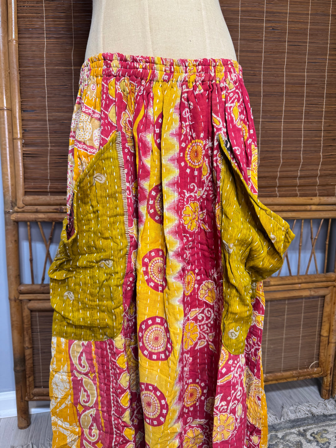 Combo Q- OOAK Boheme Kantha Maxi Skirt w/ Front Pockets