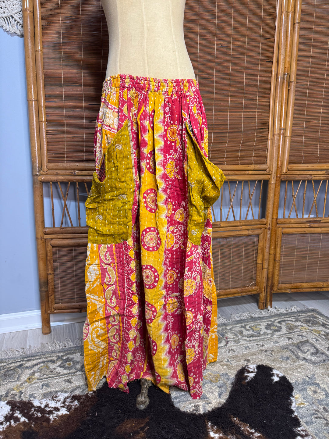 Combo Q- OOAK Boheme Kantha Maxi Skirt w/ Front Pockets