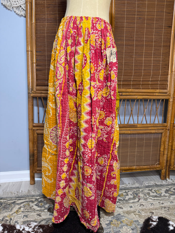 Combo Q- OOAK Boheme Kantha Maxi Skirt w/ Front Pockets