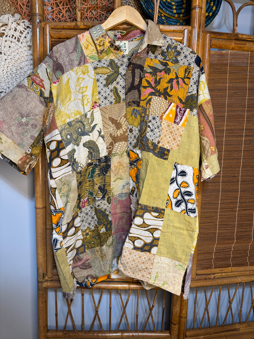 Combo  A In My Dreams Patchwork Short Sleeve Button Shirt: One Size