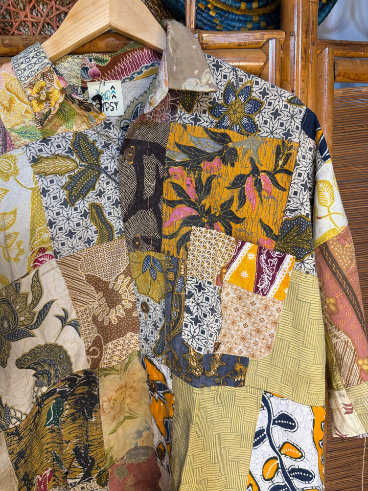 Combo  A In My Dreams Patchwork Short Sleeve Button Shirt: One Size