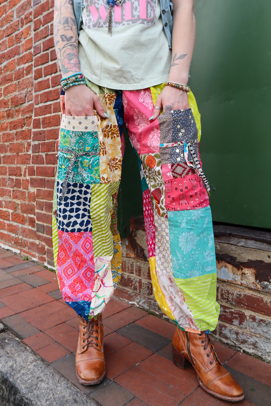Holly Patchwork Smoked Pull On Joggers Pants