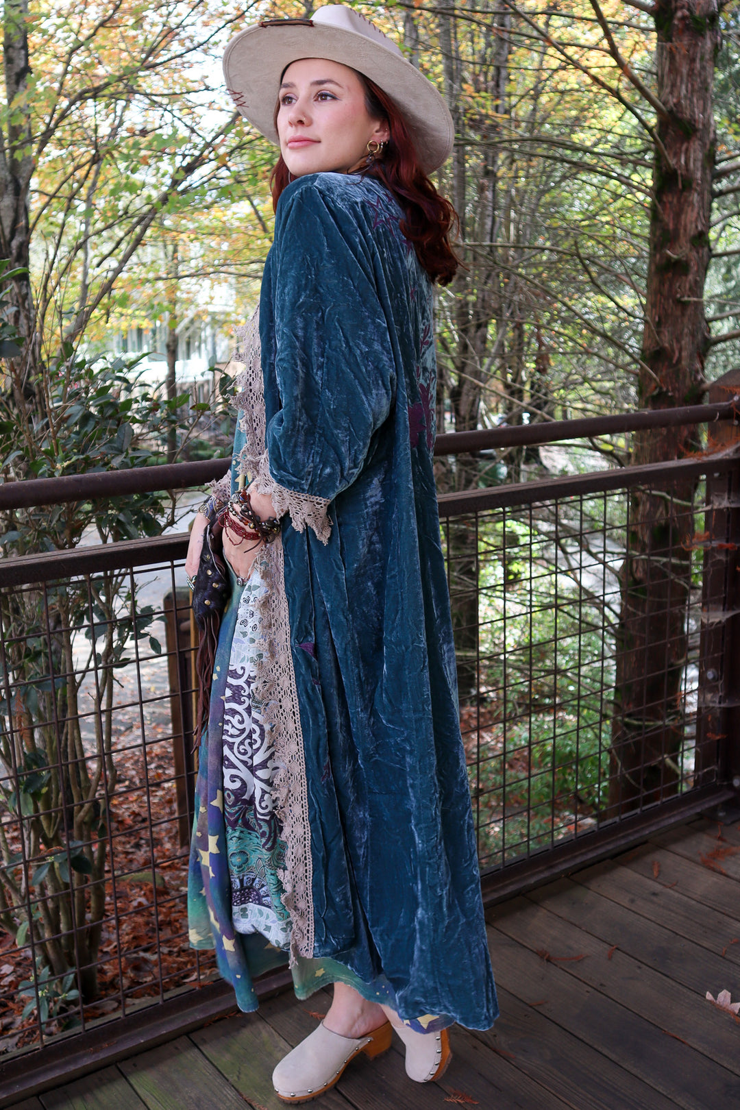 Moonlight Walk Velvet Duster Jacket Dark Teal