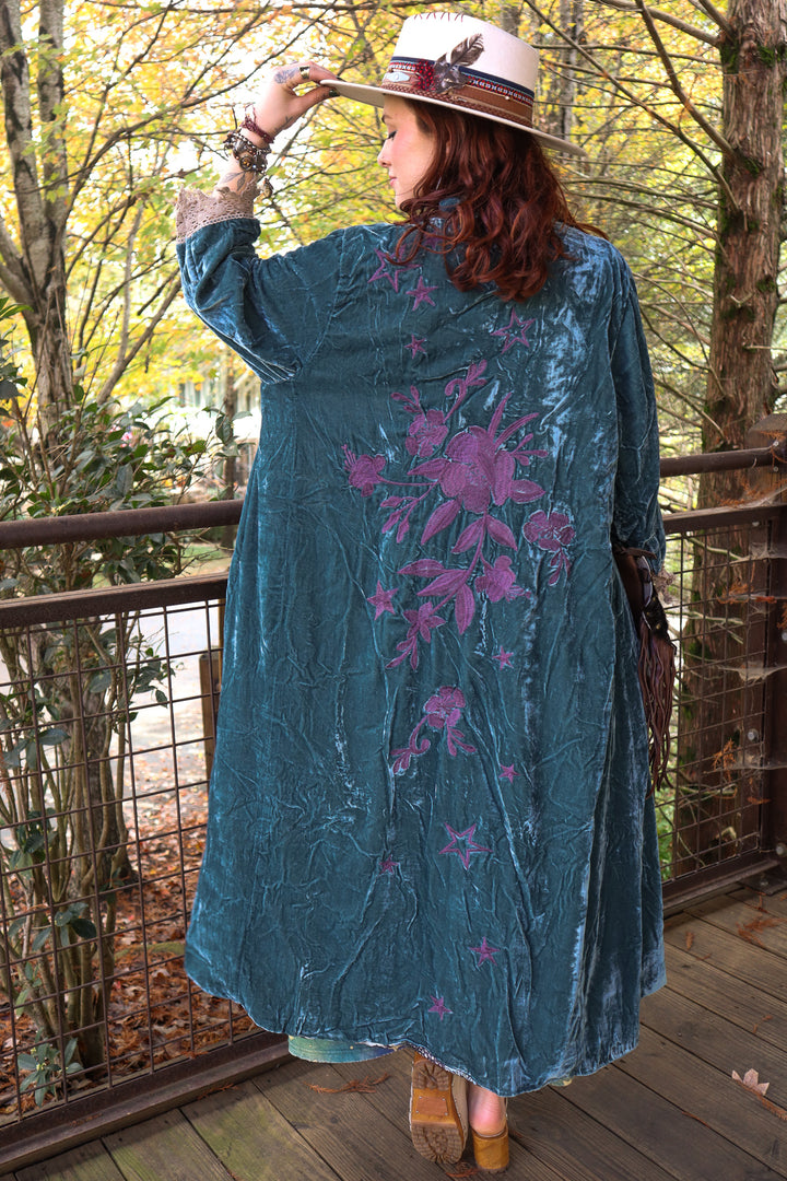 Moonlight Walk Velvet Duster Jacket Dark Teal