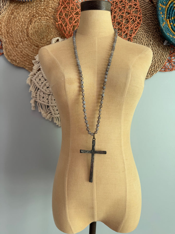 Iron Cross Long Statement Necklace