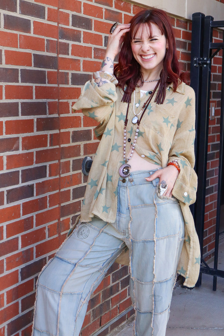 Easy Breezy Oversized Star Button Down Top