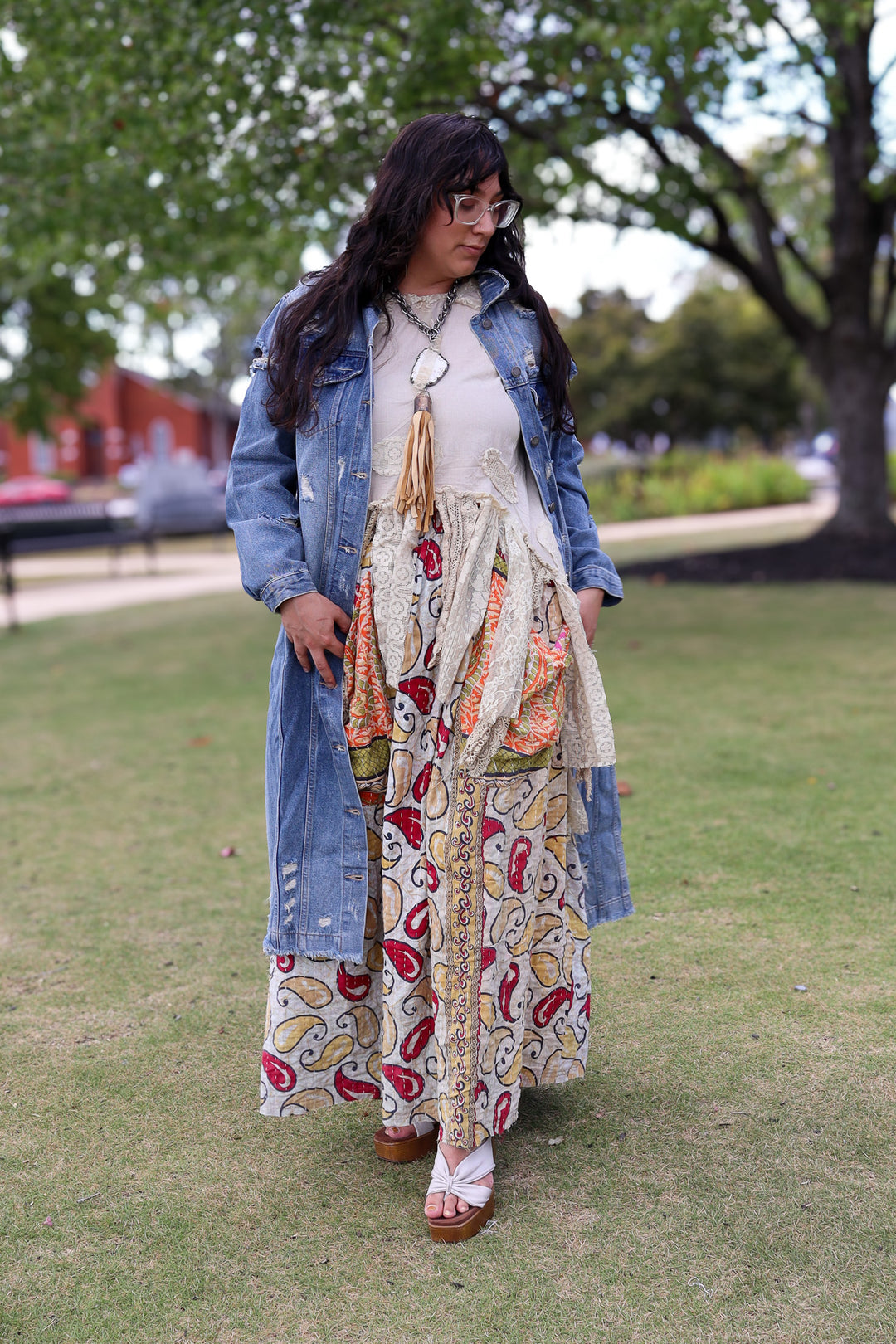 Jenny Distressed Light Wash Denim Long Jacket