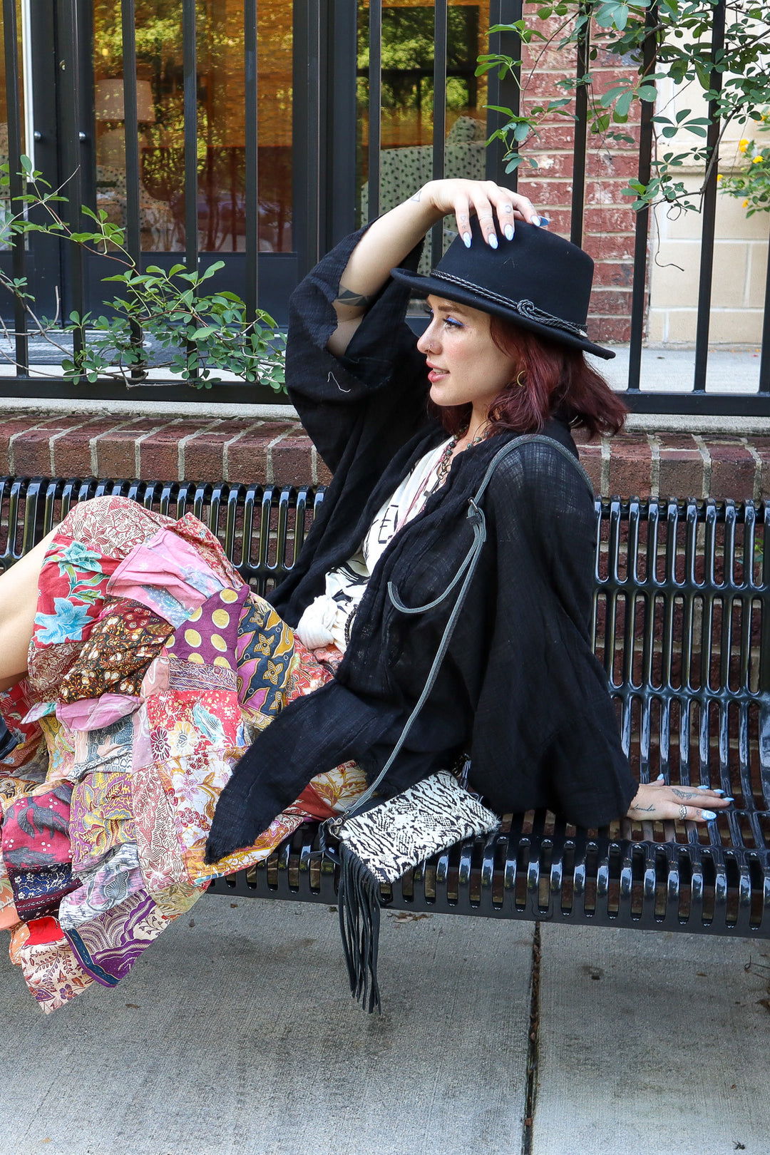 Black Cropped Cotton Kimono Petite Boho People Women Free & Open Front Hippie OS XL+