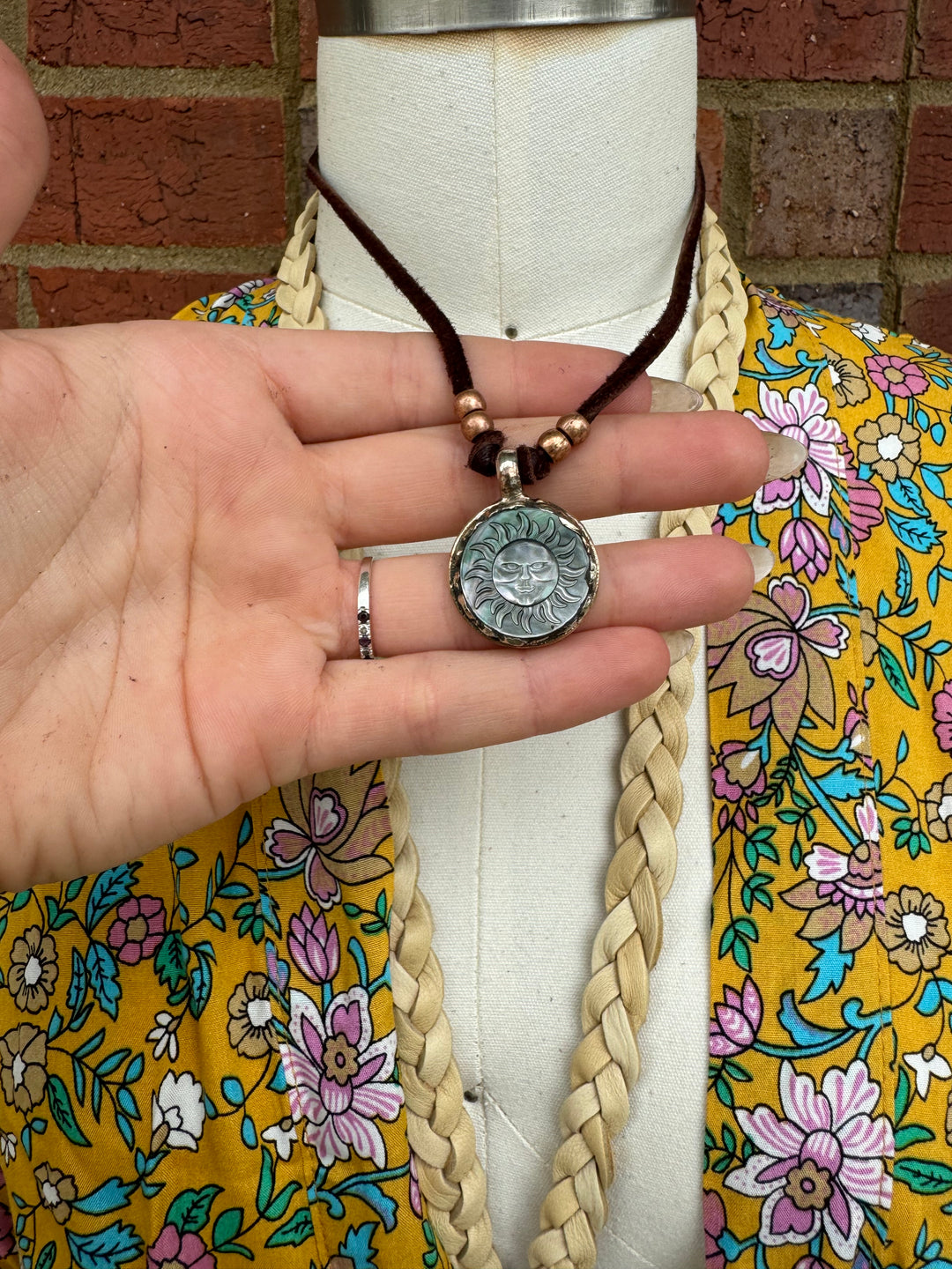 Mr. Sun Carved Pyrite Tibetan Silver Necklace