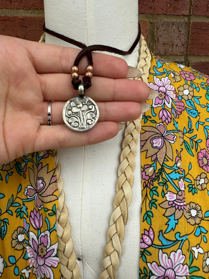 Mr. Sun Carved Pyrite Tibetan Silver Necklace