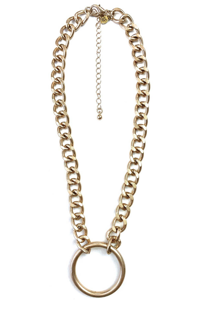 Cool Girl Chunky Curb Chain Necklace w/Ring-Gold