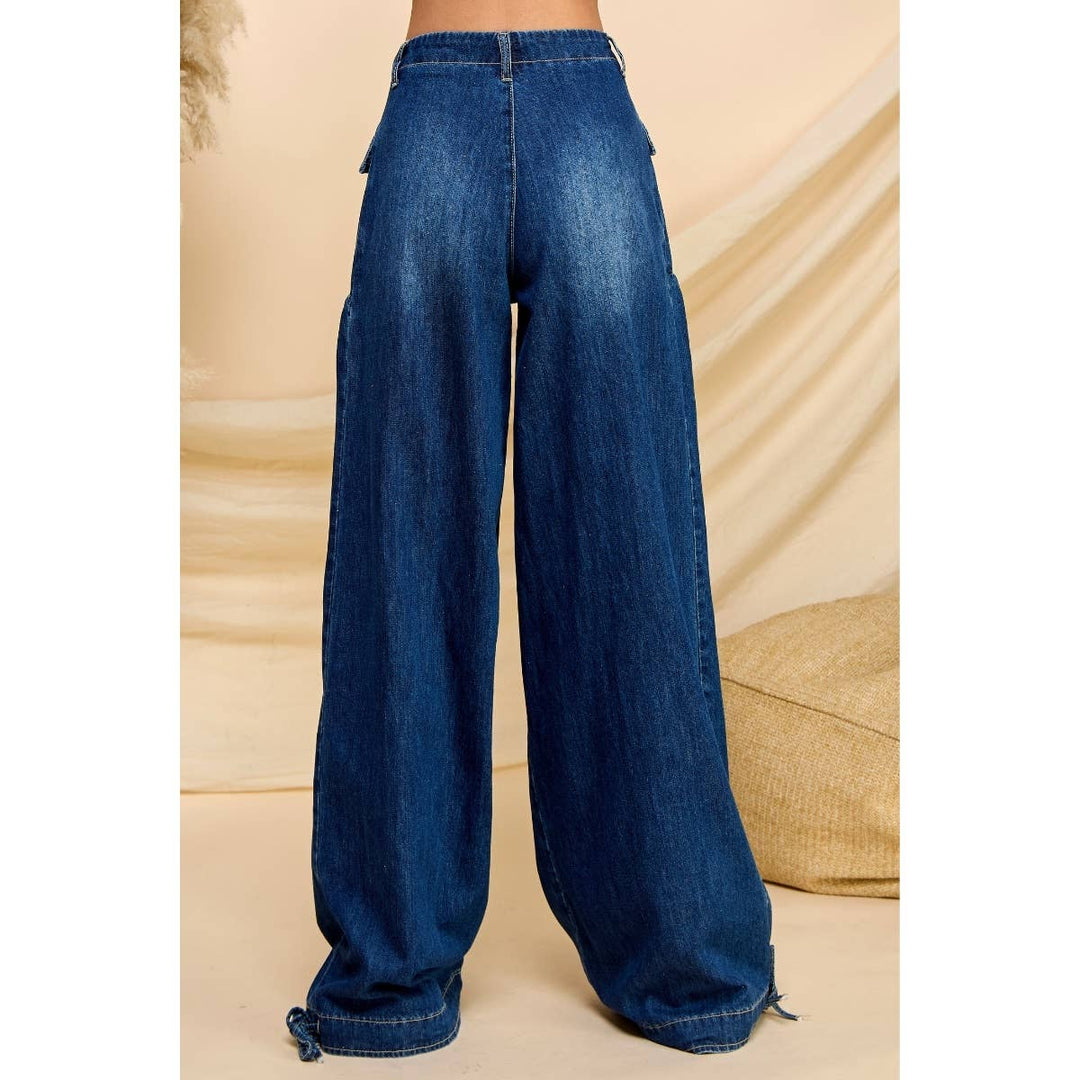 Nicole Ankle Drawstring Wide Denim Pants