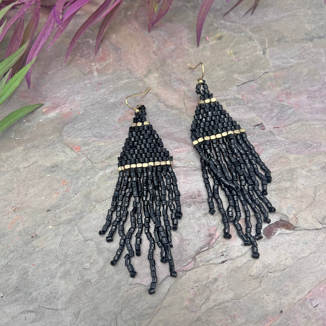 The Chandelier Seedbead Tapered Fringe Earrings Multiple Color Styles