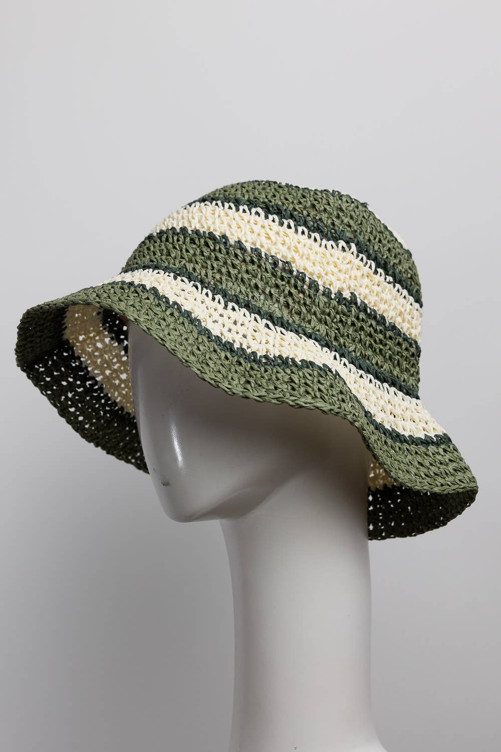 Crochet Stitched Striped Pattern Bucket Hat