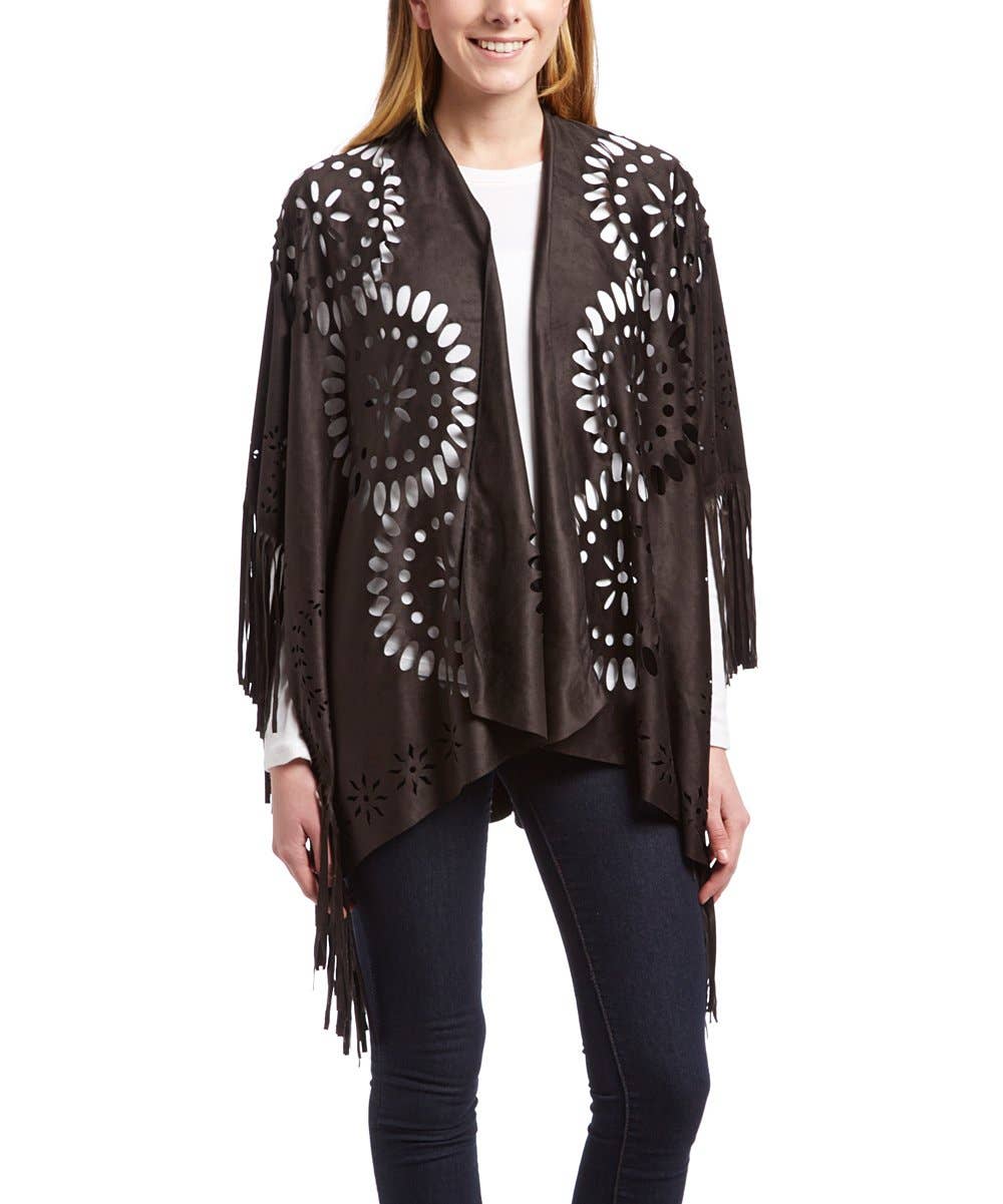 SALE - Willa Faux Suede Western Style Poncho