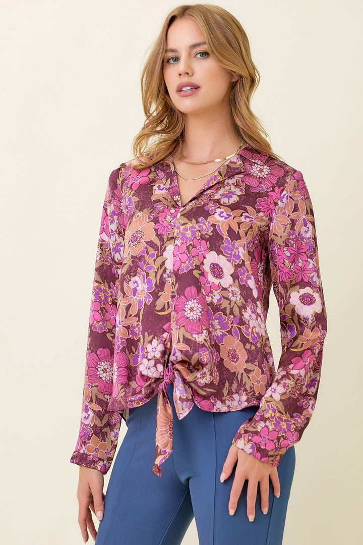 The Sandy Front Tie Satin Shirt