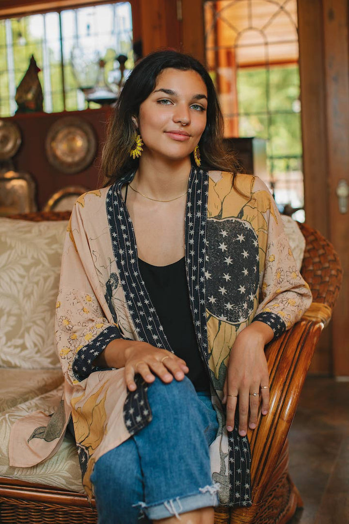 Milk & Honey Bamboo Artisan Bohemian Kimono Cardigan with Belt