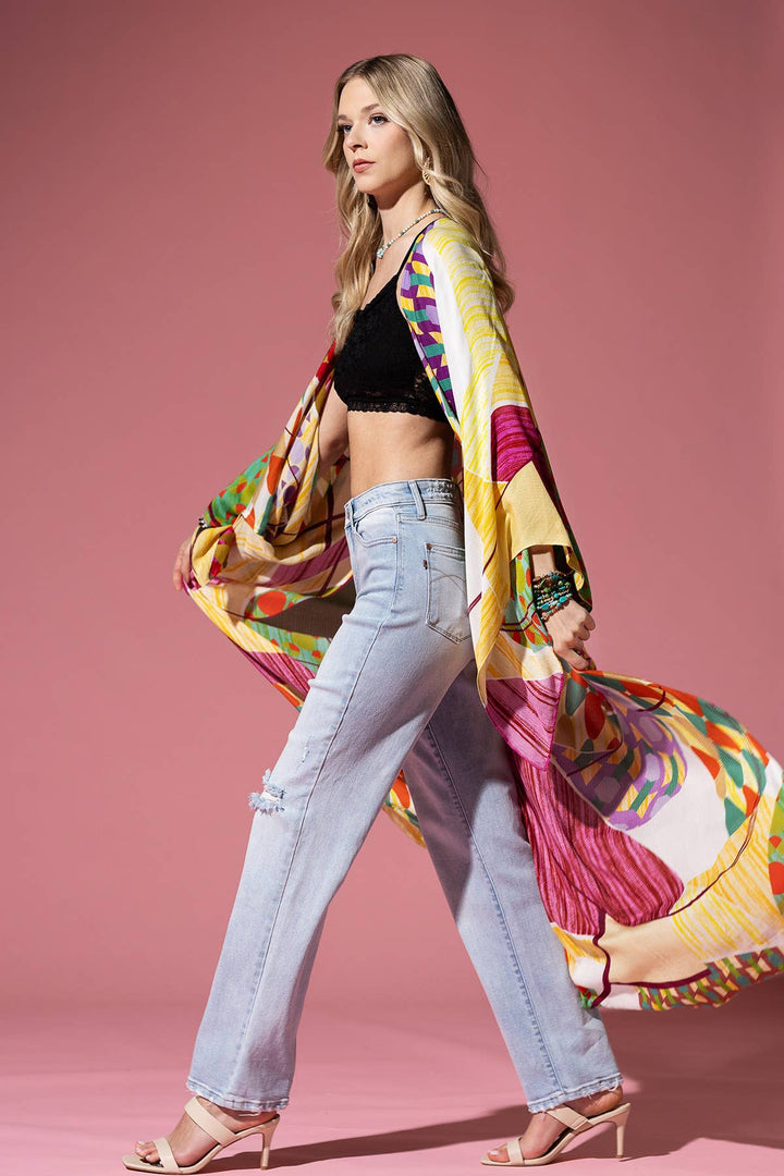 Mondell Boho Abstract Printed Kimono