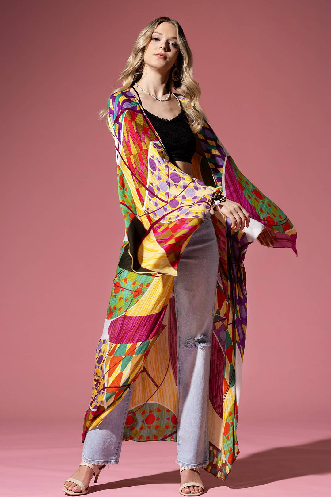 Mondell Boho Abstract Printed Kimono