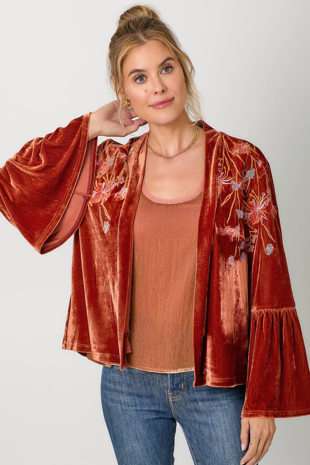 The Kendal Embroidery Velvet Kimono Jacket