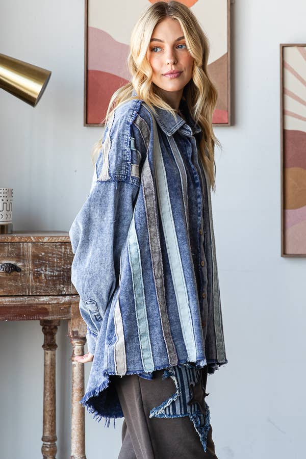 Denim Dream Striped Jacket Button Down