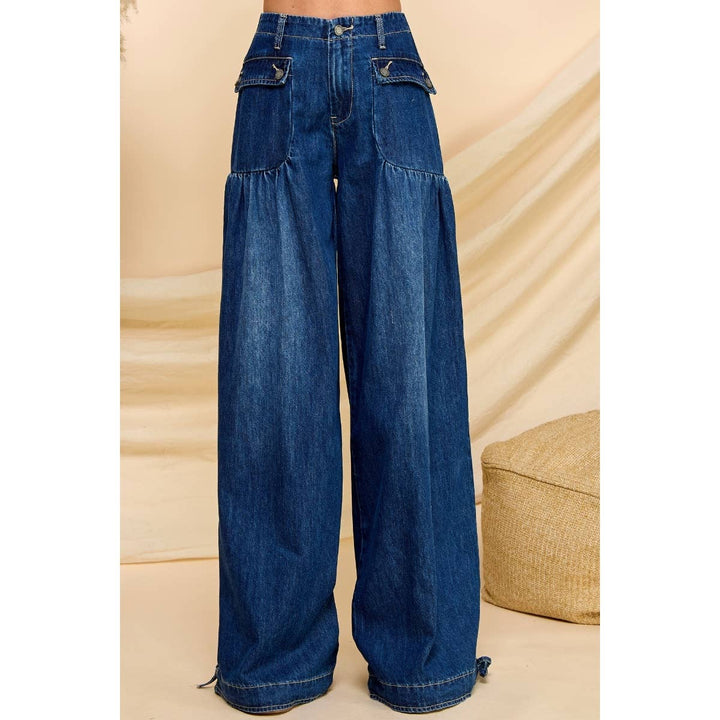 Nicole Ankle Drawstring Wide Denim Pants