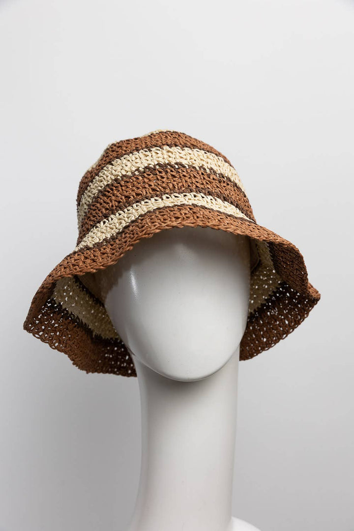 Crochet Stitched Striped Pattern Bucket Hat