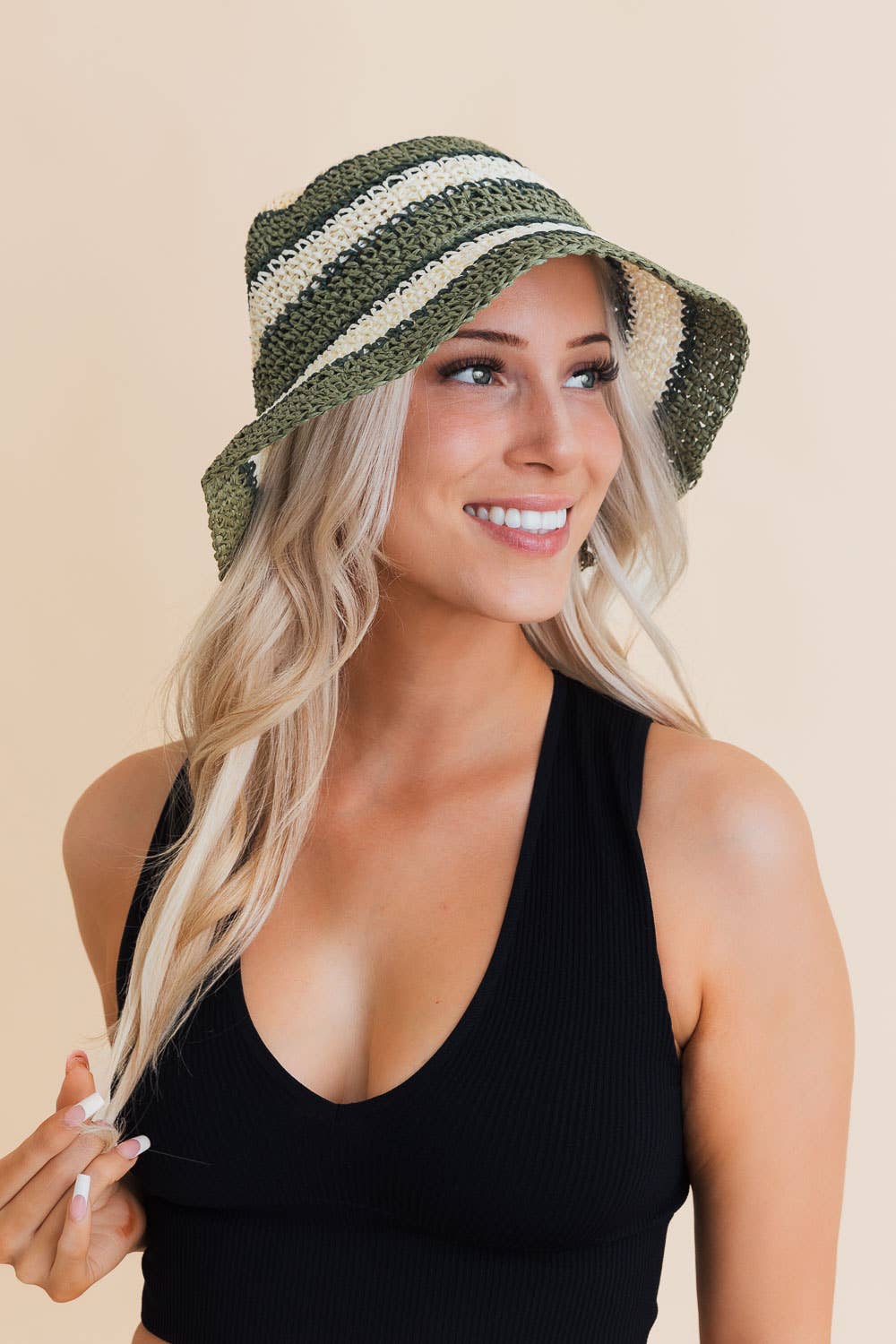 Crochet Stitched Striped Pattern Bucket Hat