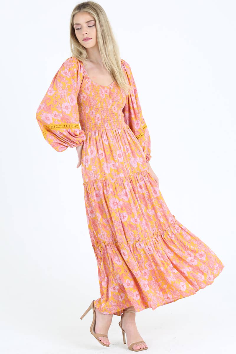 Sale -She's a Sweetheart Scooped Long sleeve Maxi dress w/ Florals