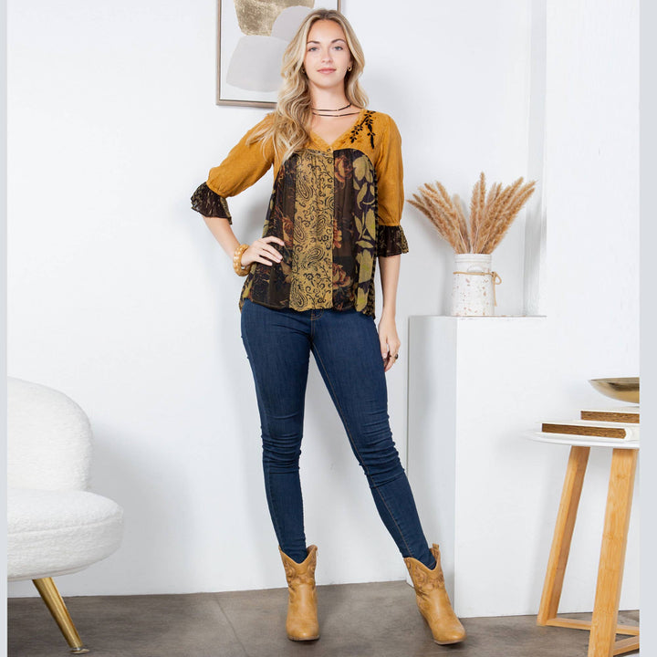 Boho Delight Overdyed Rayon V-Neck Top