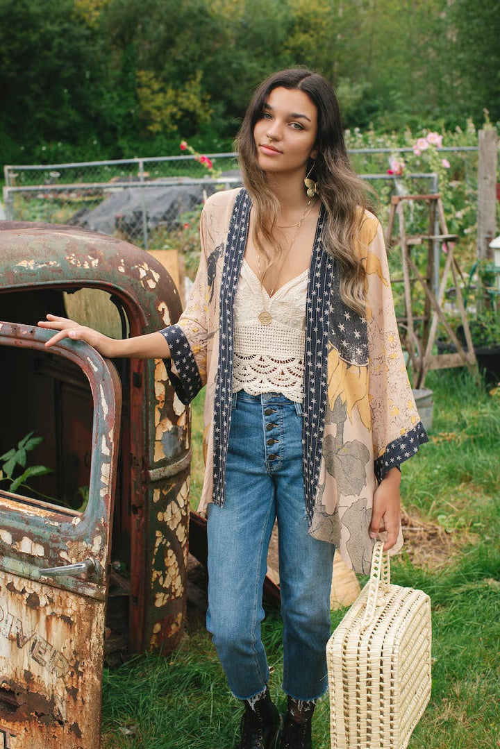 Milk & Honey Bamboo Artisan Bohemian Kimono Cardigan with Belt