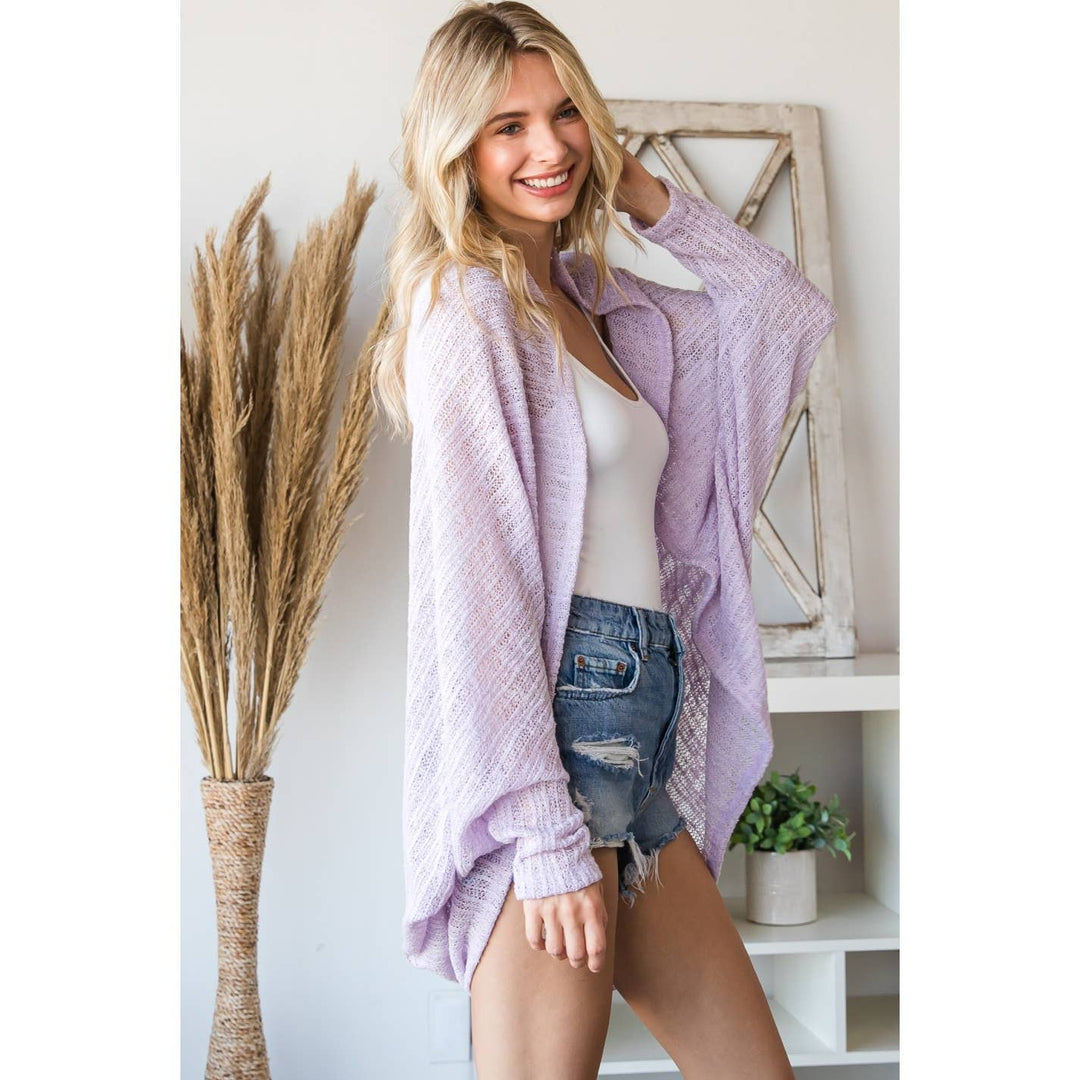 Simple Summer Breeze Knit Lantern Sleeve Open Cardigan