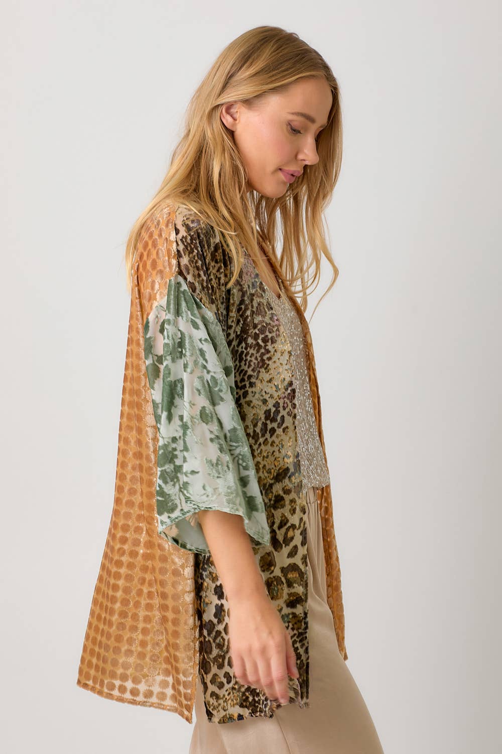 Victoria Effortless Mixed Print Burn-Out Kimono