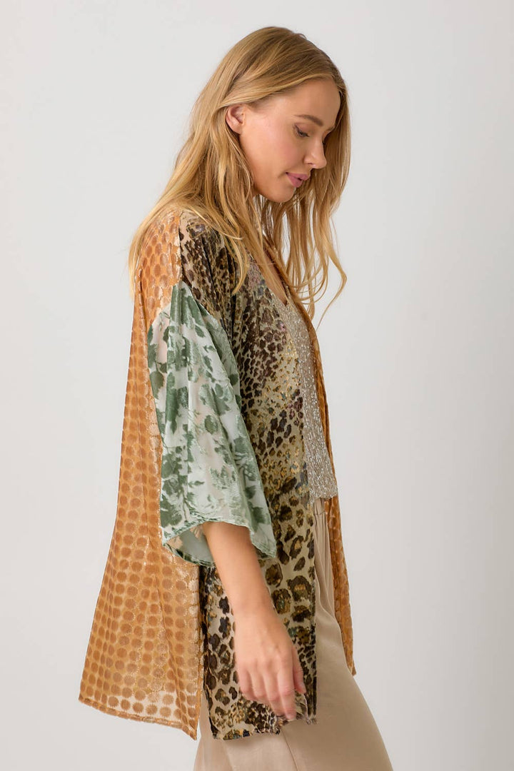 Victoria Effortless Mixed Print Burn-Out Kimono