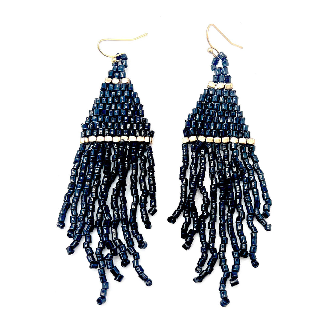 The Chandelier Seedbead Tapered Fringe Earrings Multiple Color Styles