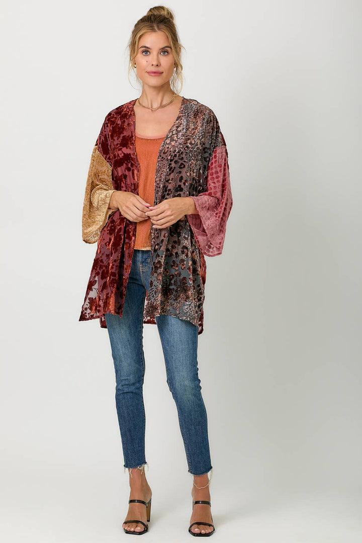 Victoria Effortless Mixed Print Burn-Out Kimono