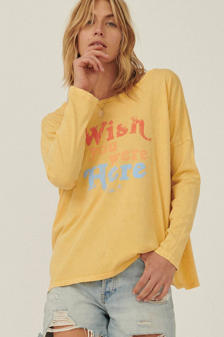Sale Wish You Were Here Vintage Long-Sleeve Graphic Tee
