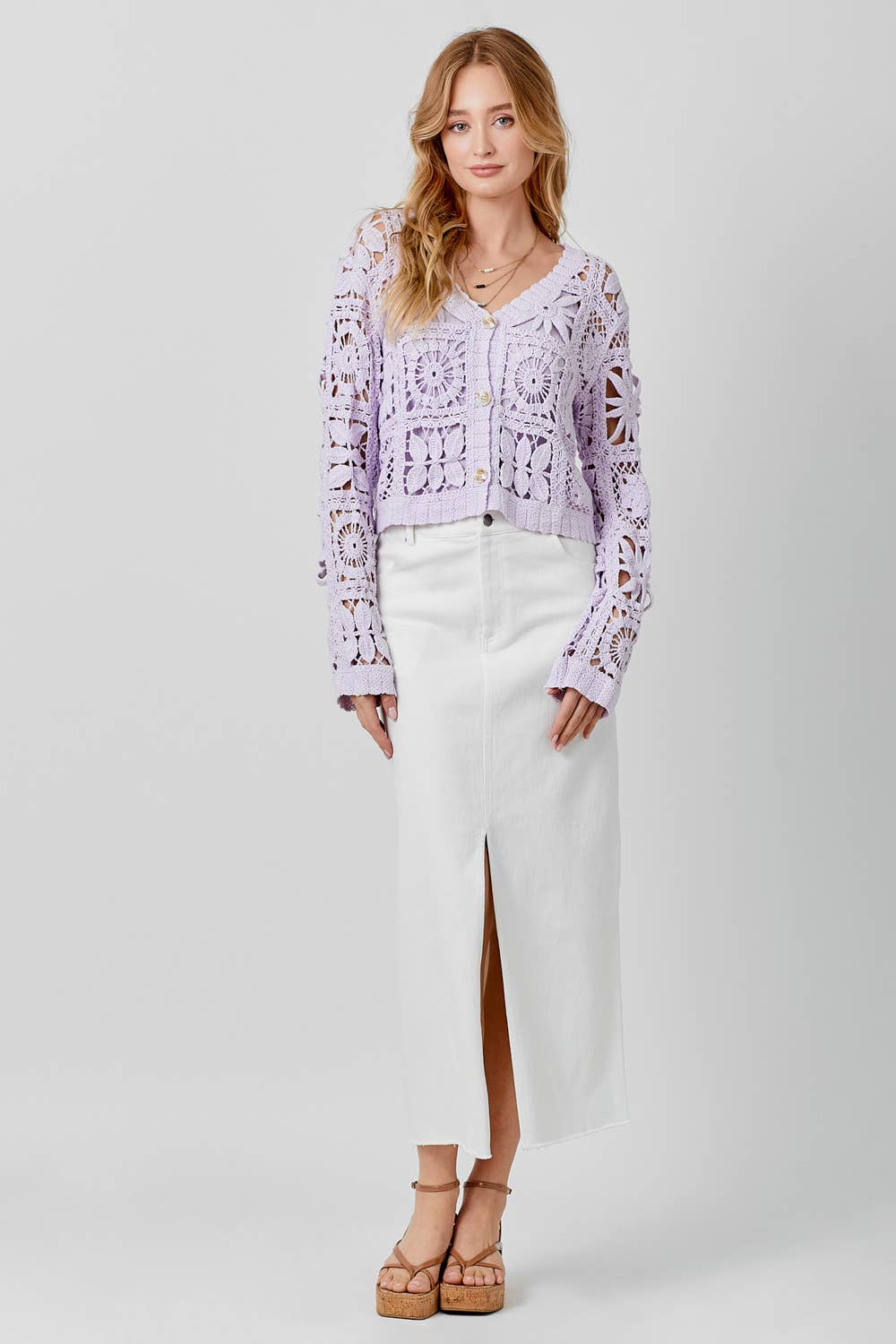 Sale - Lavender & Lace Crochet Button up Cropped Cardigan