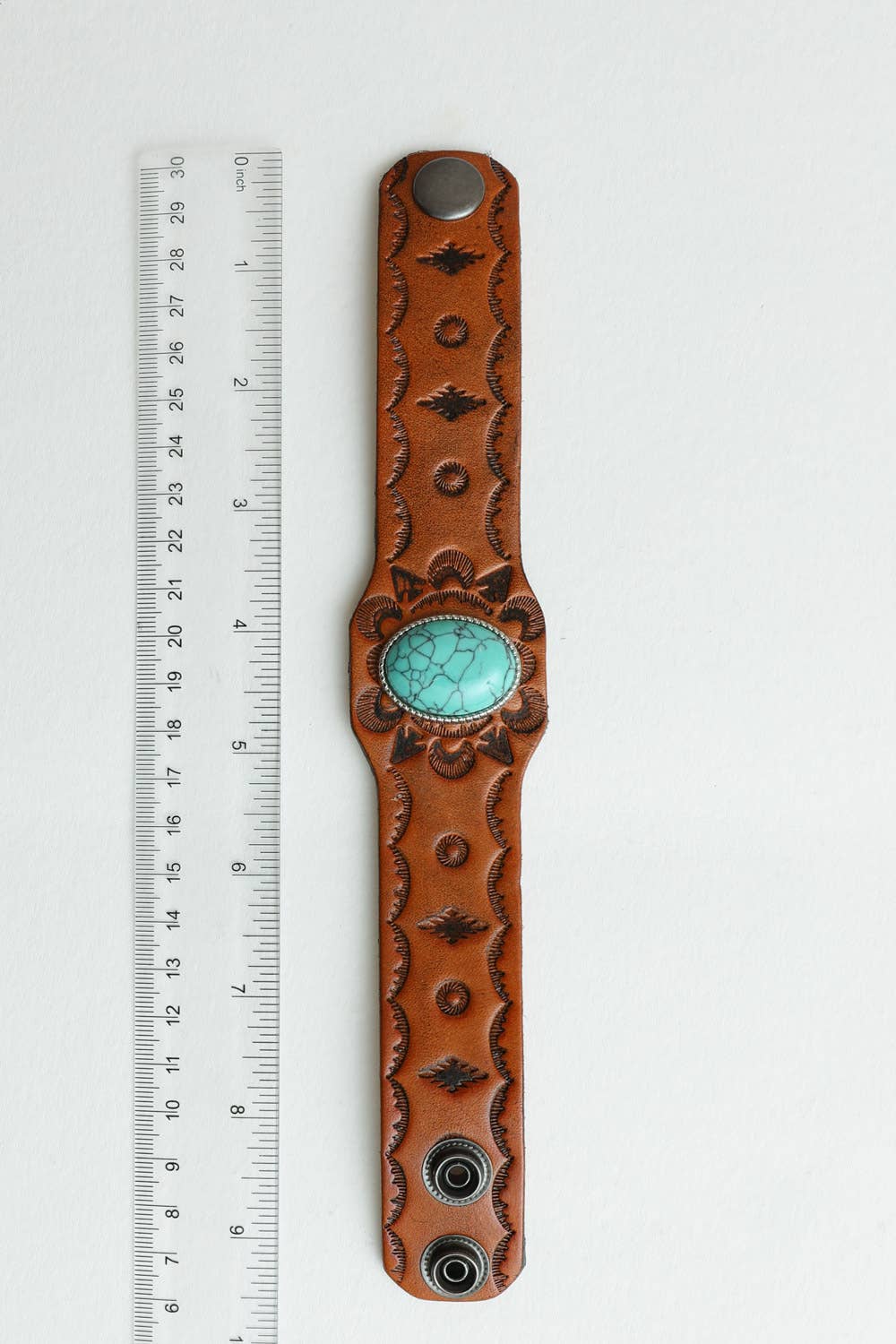 Boho Turquoise Stone Camel Leather Cuff Bracelet