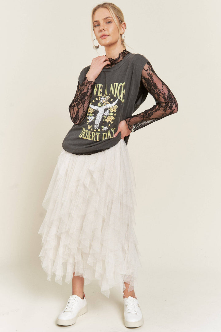 Sale - Date Night Layered Polka Dot Mesh Lined A-Line Midi Skirt