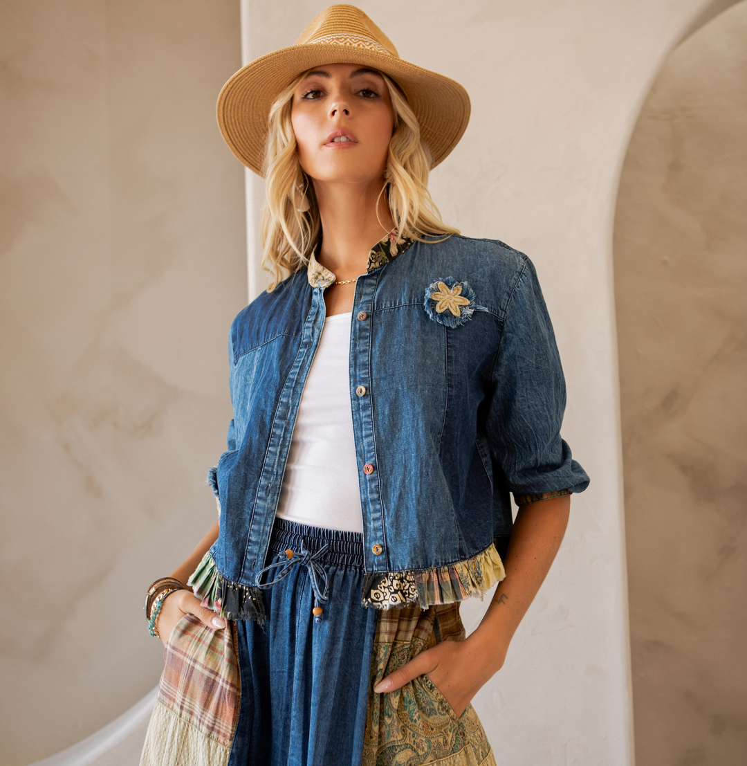 Annabelle Western Boho Chic  Patchwork Cropped Jacket