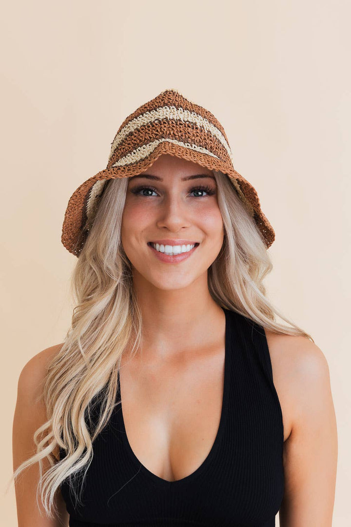 Crochet Stitched Striped Pattern Bucket Hat