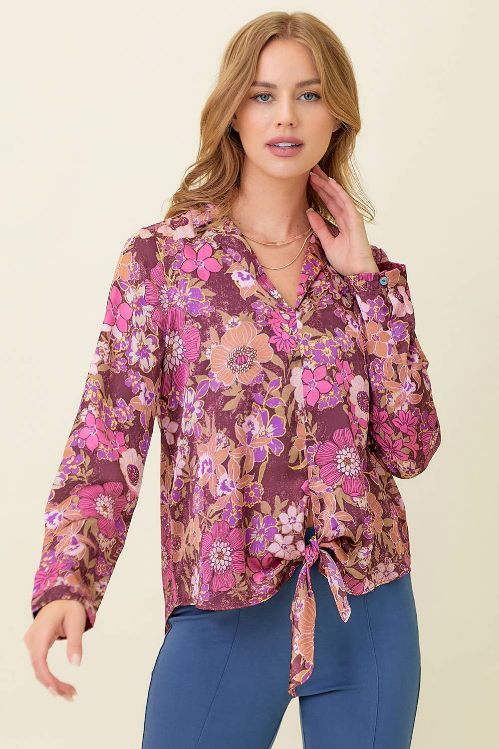 The Sandy Front Tie Satin Shirt