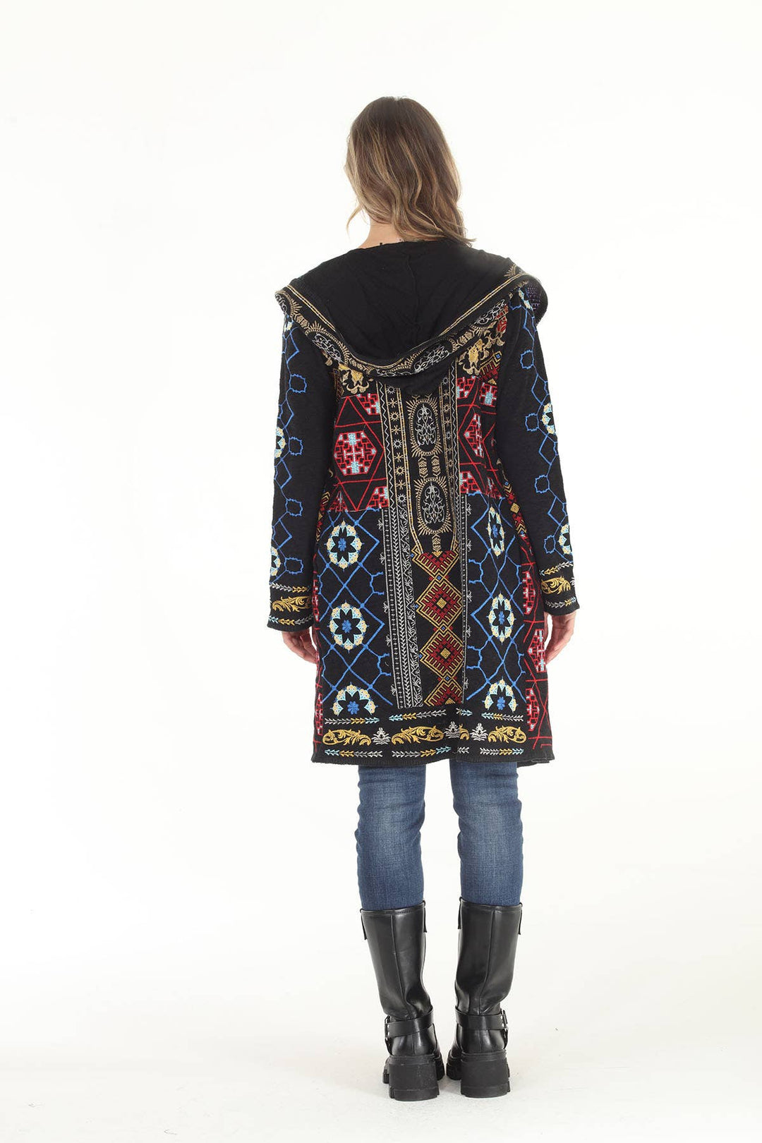 Destiny  Double Face Embroidered Hooded Cardigan: