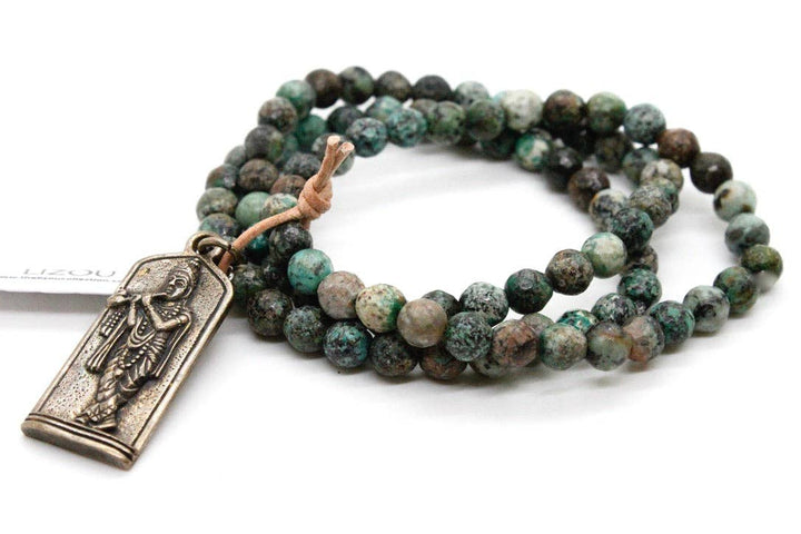 African Turquoise Stacked Bracelet w/ Buddha Charm