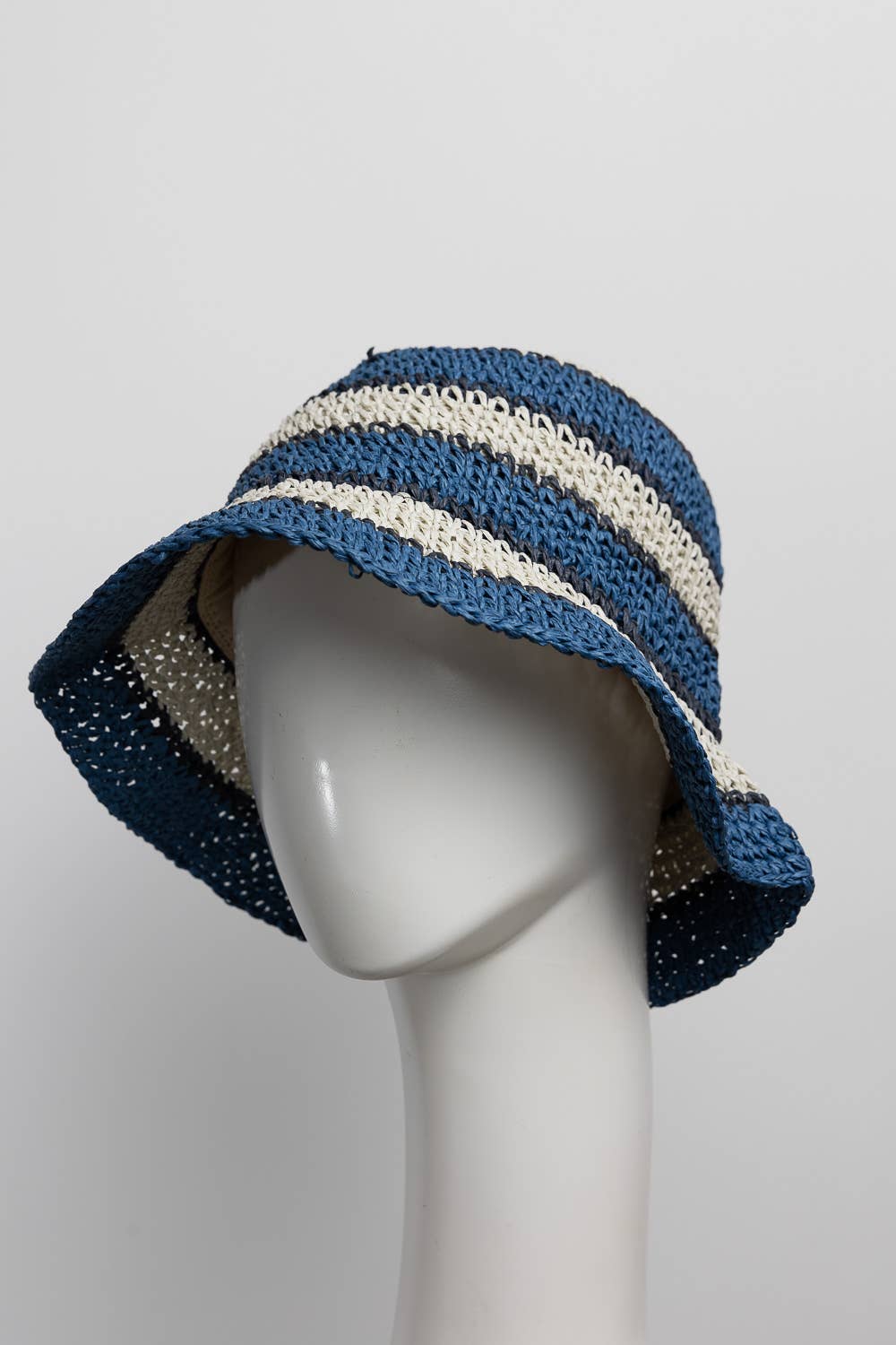 Crochet Stitched Striped Pattern Bucket Hat