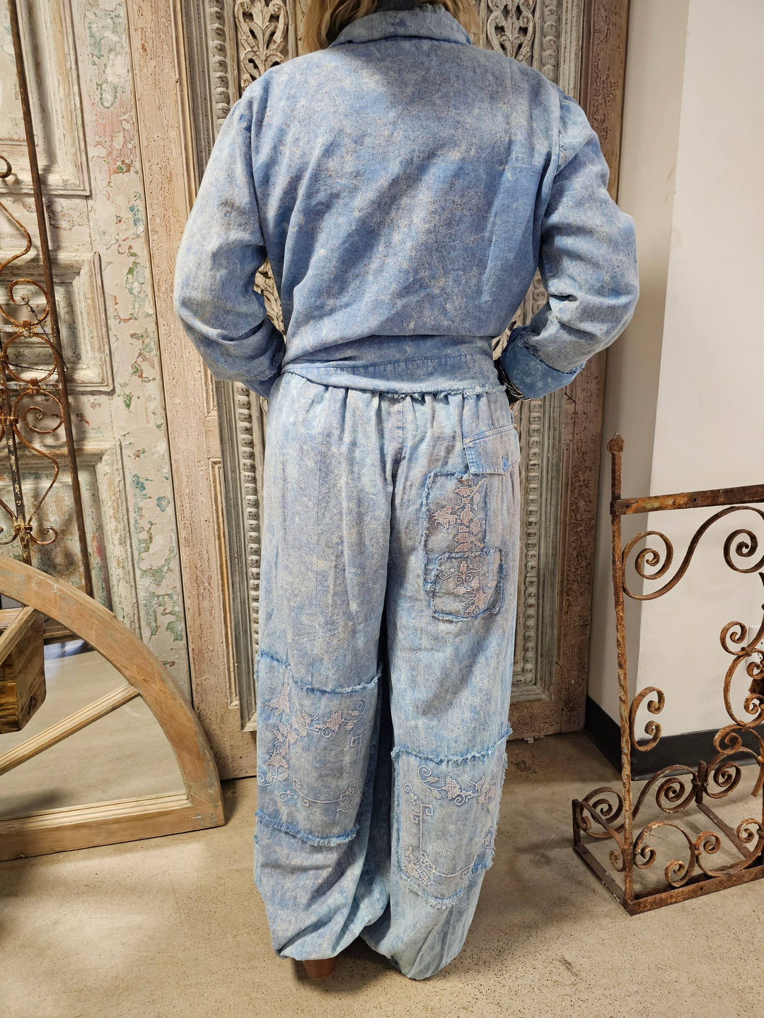 The Genie Pant in Blue Cross Stitch