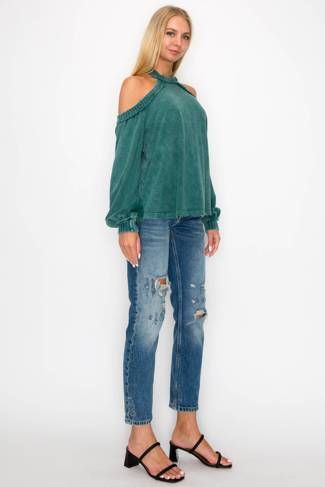 The Jenna Mineral Wash Open Shoulder Top