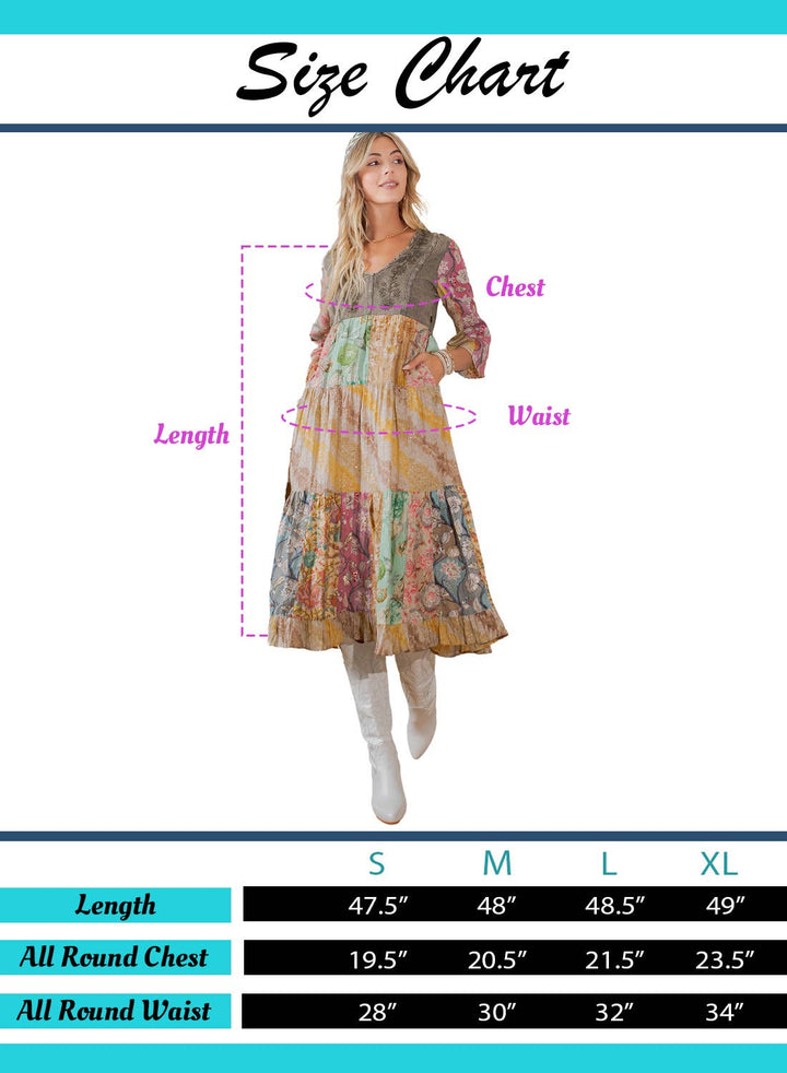 Rustic Bohemian : A-Line Patchwork Midi Dress