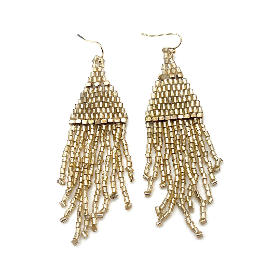 The Chandelier Seedbead Tapered Fringe Earrings Multiple Color Styles